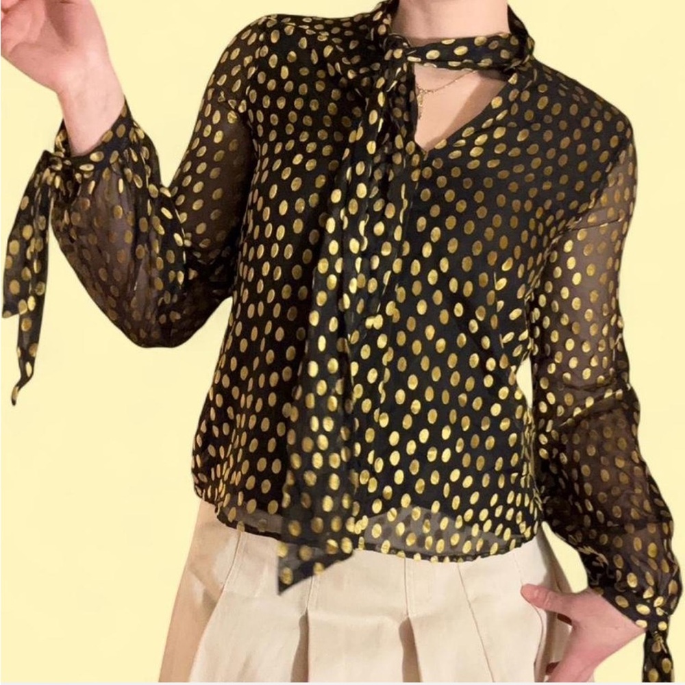 Express Black and Gold Polka Dot Blouse